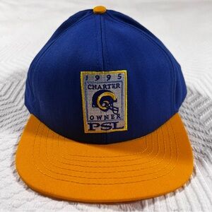 Vintage 1995 St. Louis Rams Charter Owner PSL Adjustable Hat Cap Blue Yellow EUC